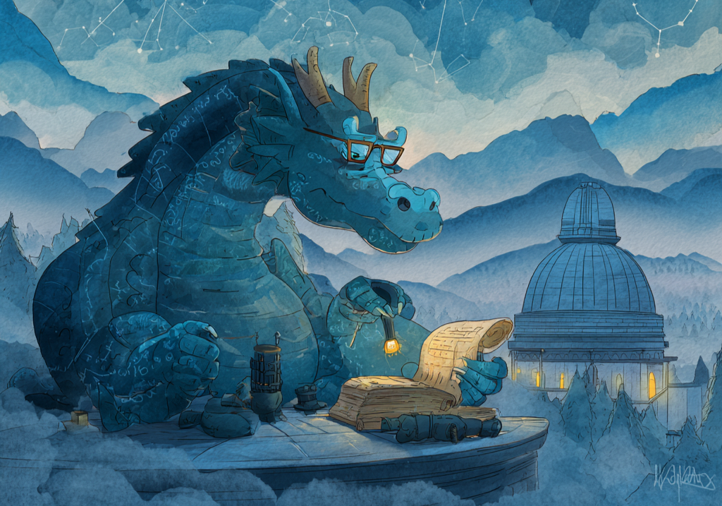 dragon under the stars reading a book short